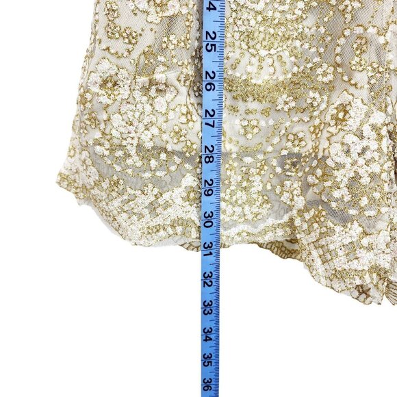 Sequin Womens Embellished Cream & Gold Short Sleeve Romper By Story On - Size S - Picture 7 of 11
